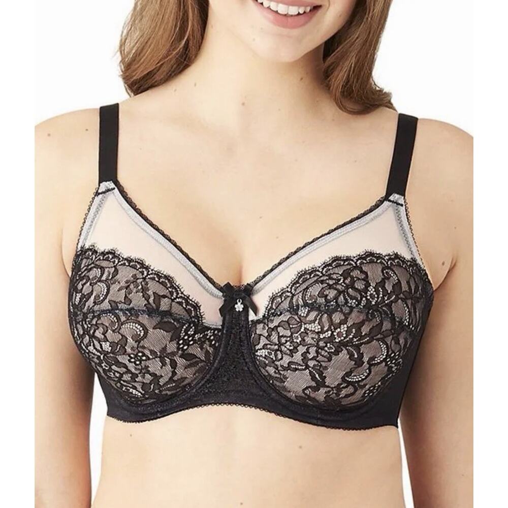 Wacoal 855186 Women's Retro Chic Underwire Semi Transparent Bra Black lace 38D